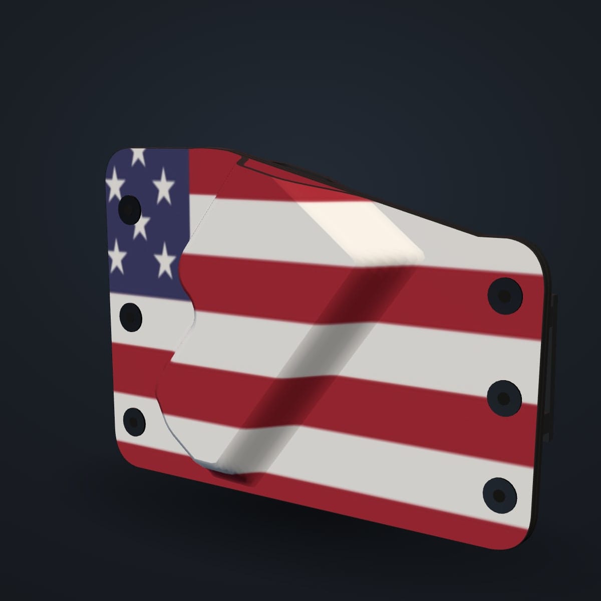The Minuteman Kydex shell wrapped in the Old Glory print, shown in the live 3D configurator